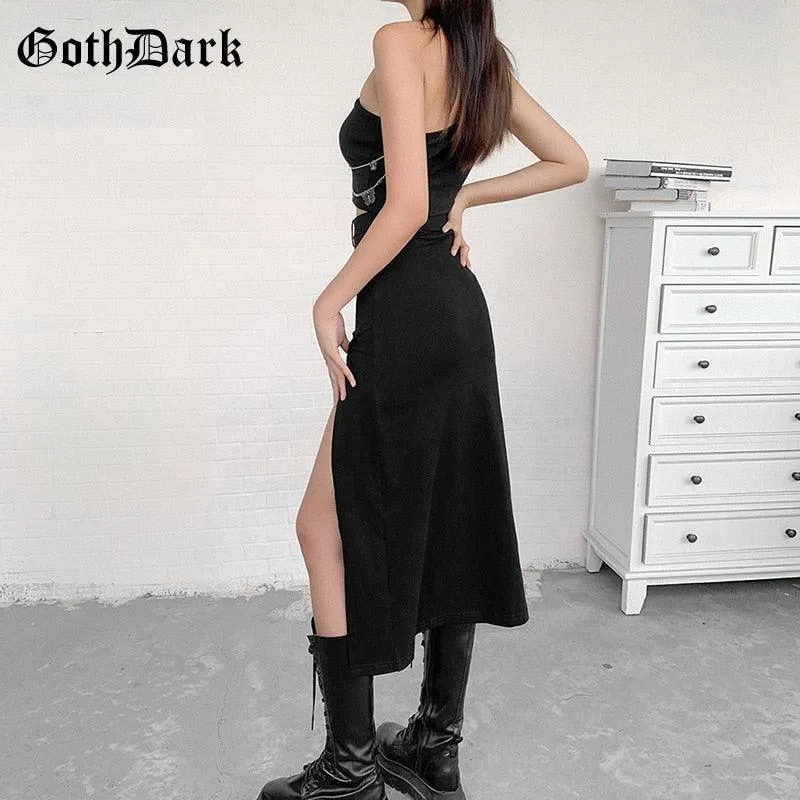 Gothic High Waist A-Line Sexy Slit Side Long Dress