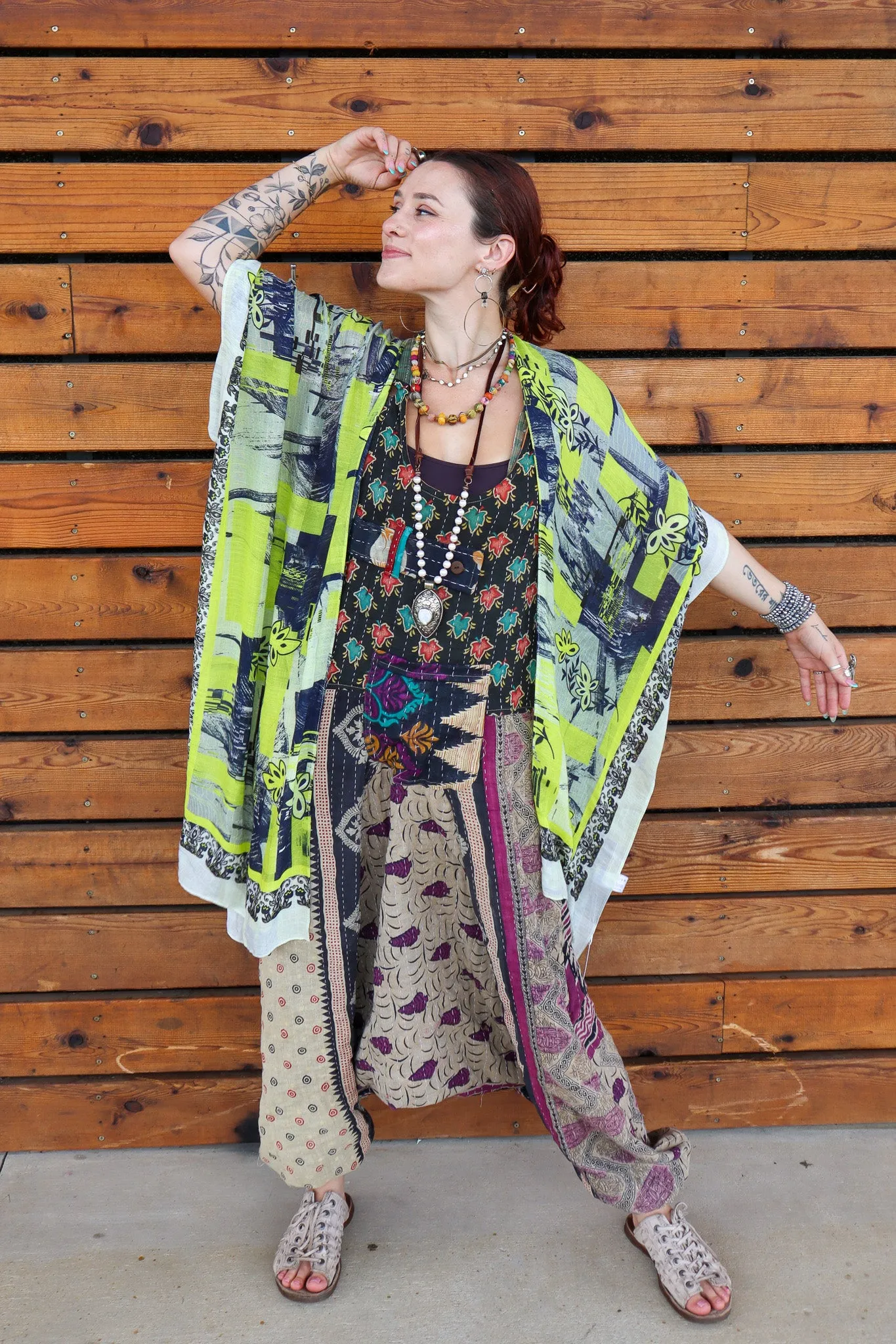 Green Goddess Ethnic Print Kimono