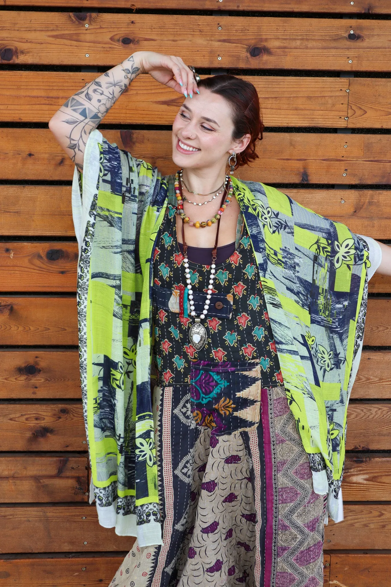 Green Goddess Ethnic Print Kimono