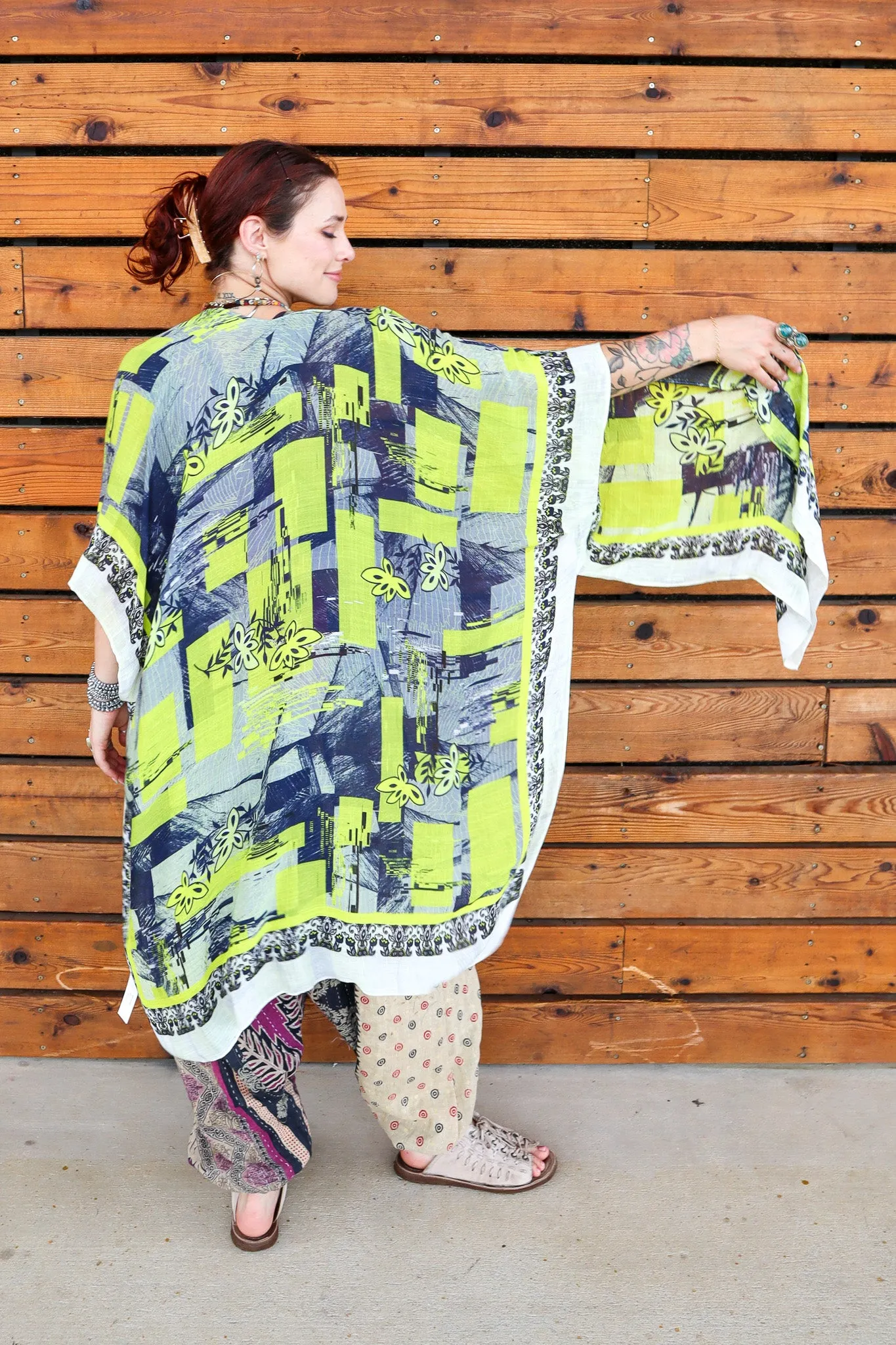 Green Goddess Ethnic Print Kimono