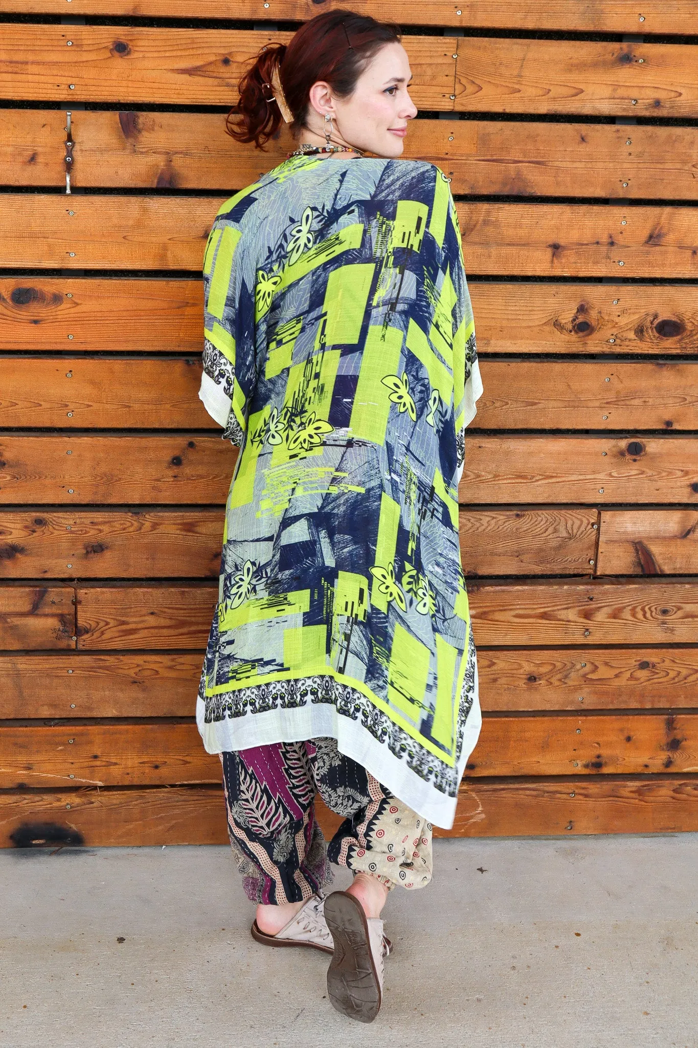 Green Goddess Ethnic Print Kimono