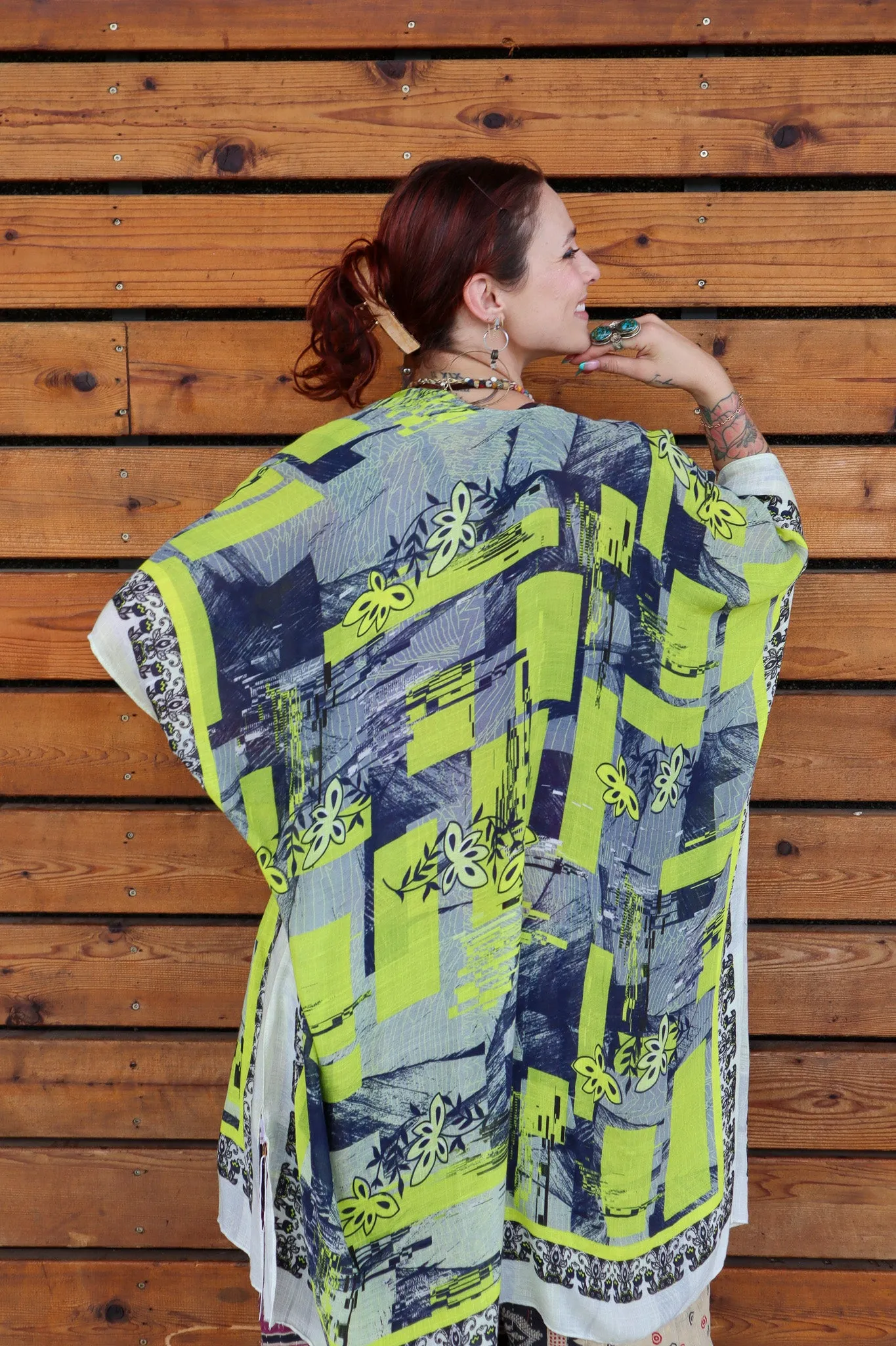 Green Goddess Ethnic Print Kimono