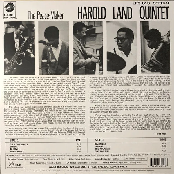 Harold Land Quintet ~ The Peace-Maker