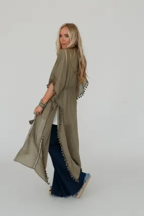 Infinite Sunrise Tassel Tie Kimono - Sage Green