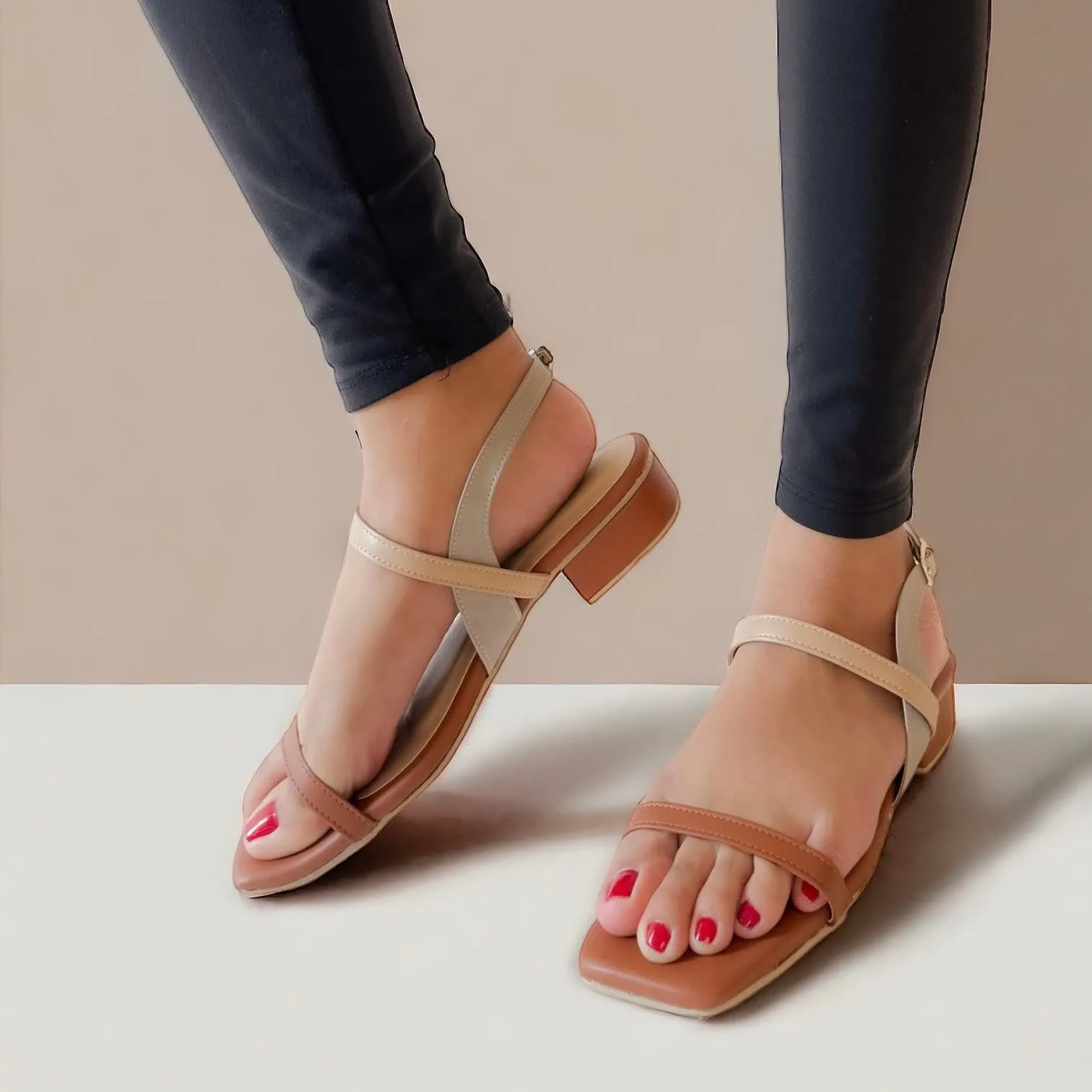 IRIS Tri-tone Strappy 1' Block Heels