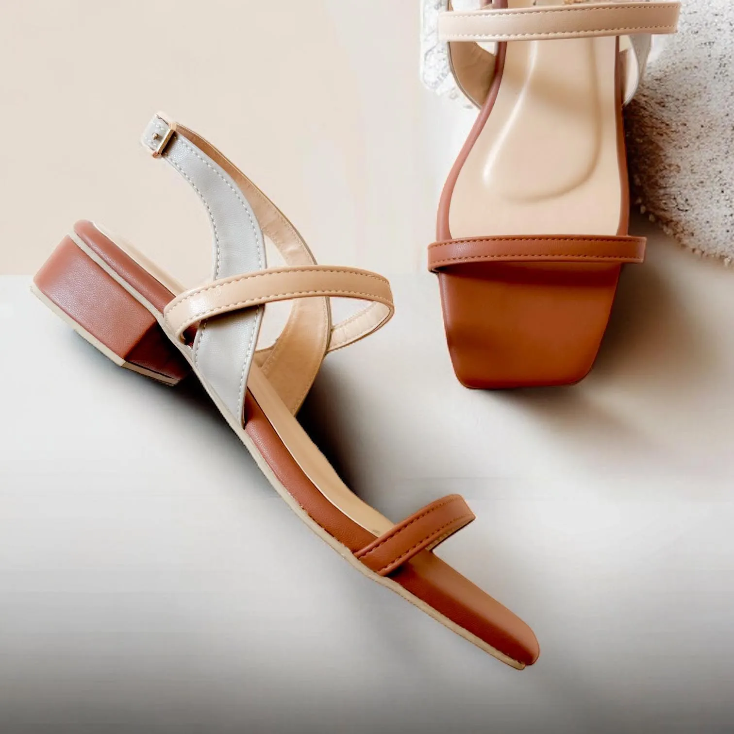 IRIS Tri-tone Strappy 1' Block Heels