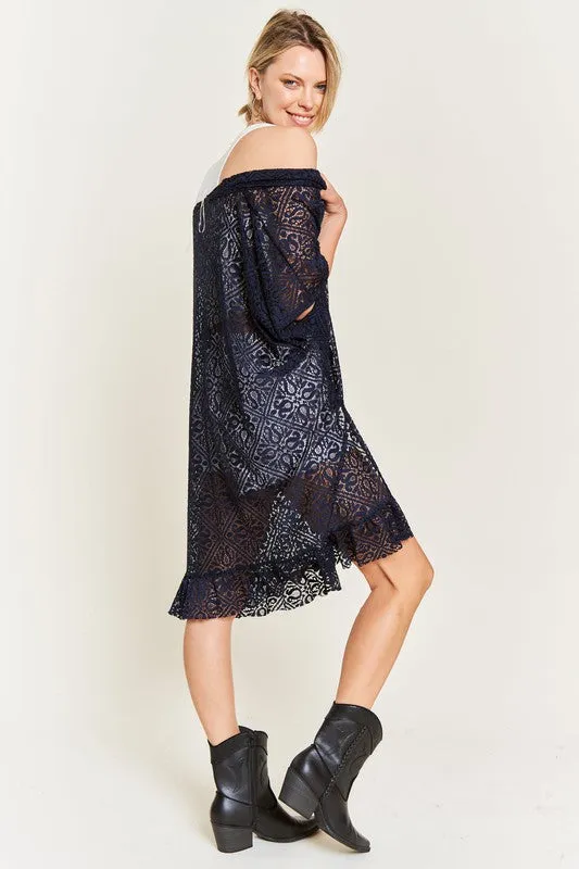 LACE OVER SIZE RUFFLE KIMONO