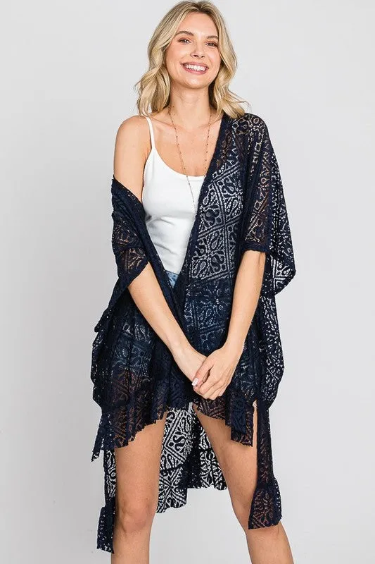 LACE OVER SIZE RUFFLE KIMONO