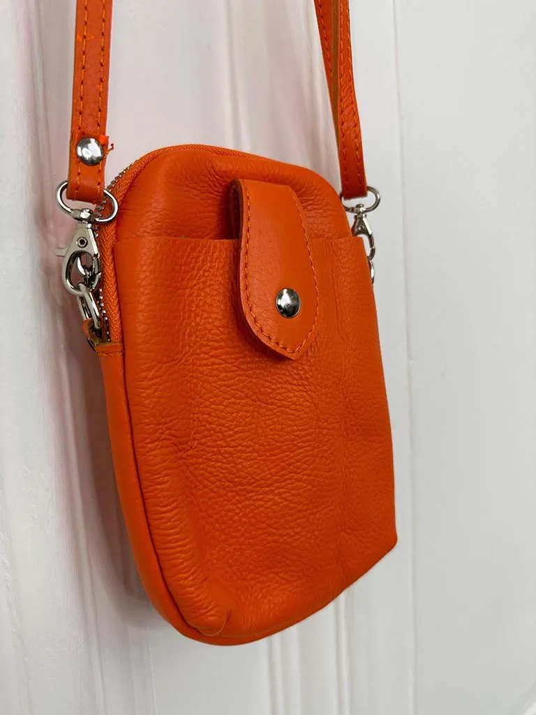 Leather Cross Body Bag - Orange