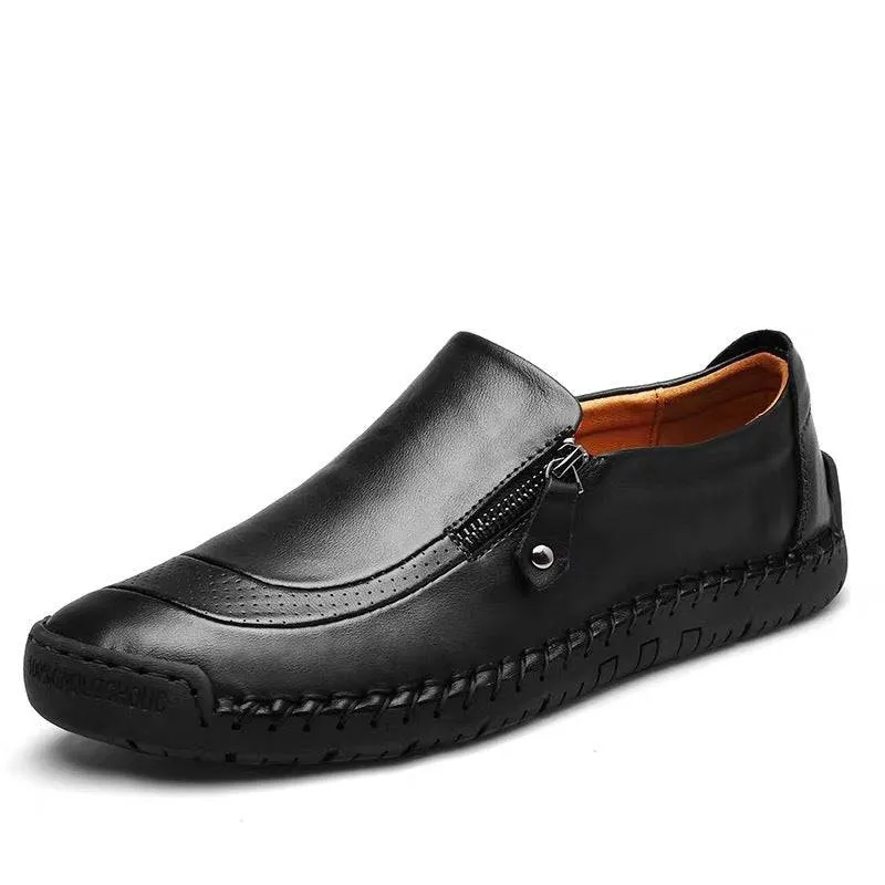 Libiyi Men Hand Stitching Zipper Slip-ons Leather Shoes