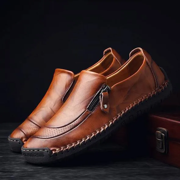 Libiyi Men Hand Stitching Zipper Slip-ons Leather Shoes