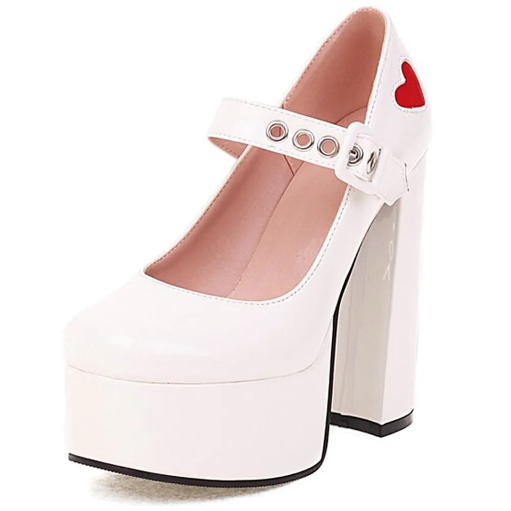 Luxury Marry Janes Pumps High Heels Buckle Platform