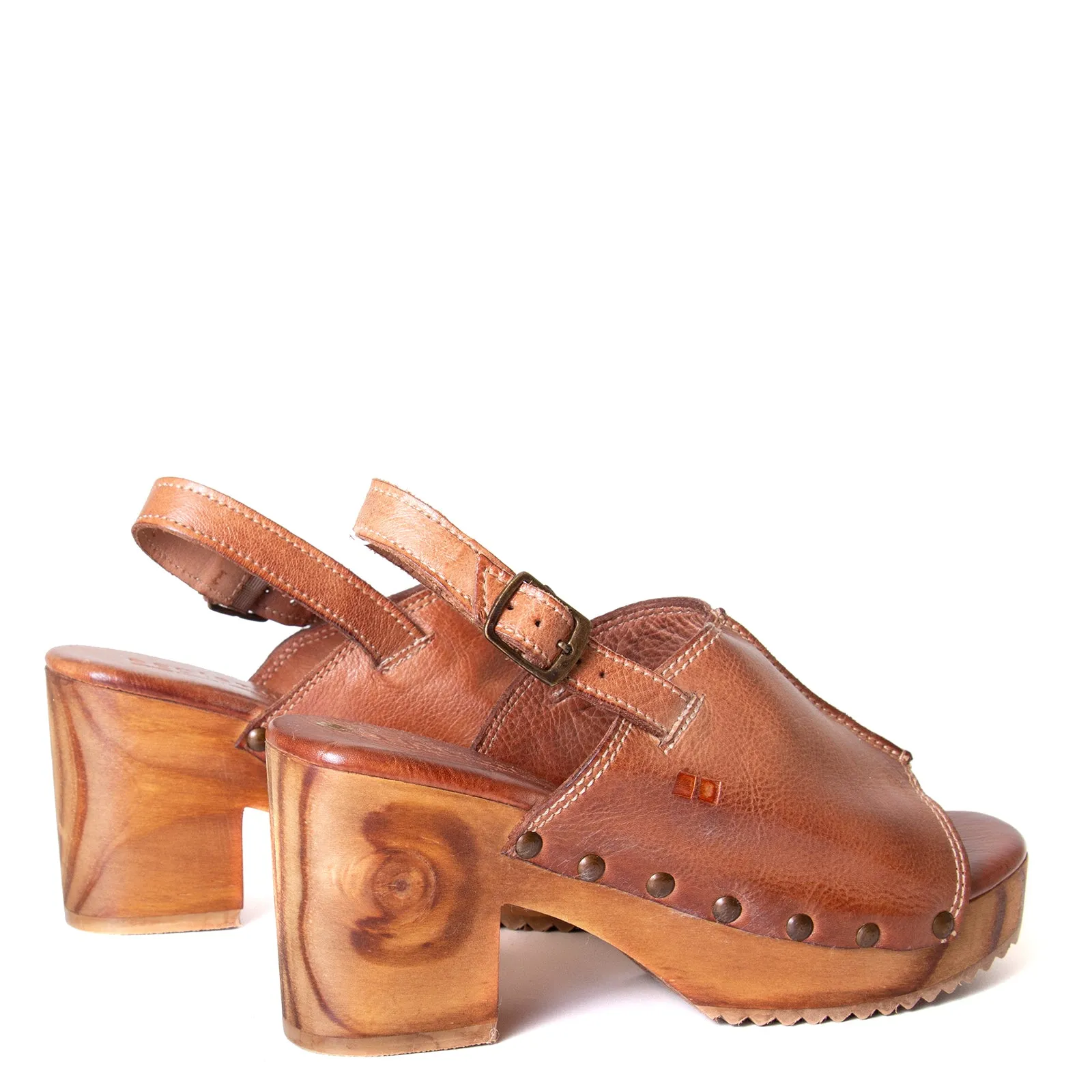 Marie Women's Leather Wooden Heeled Clog