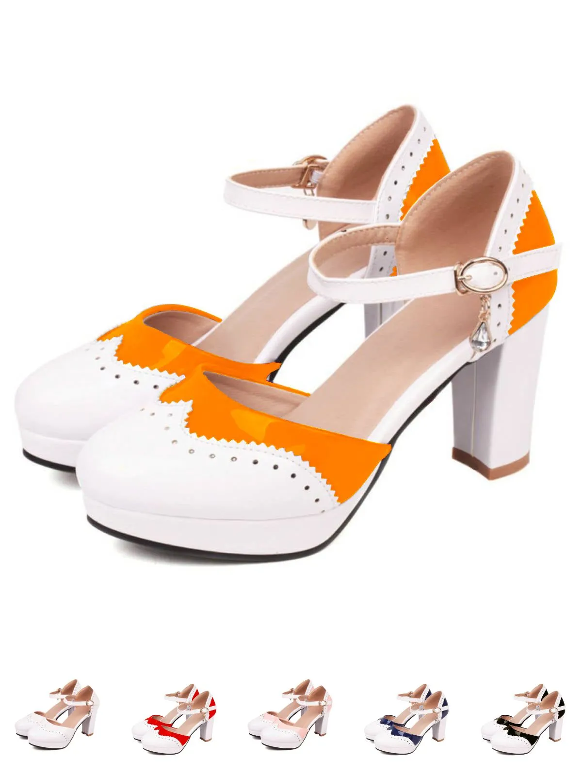 Mary Jane Patchwork High Heels Shoes