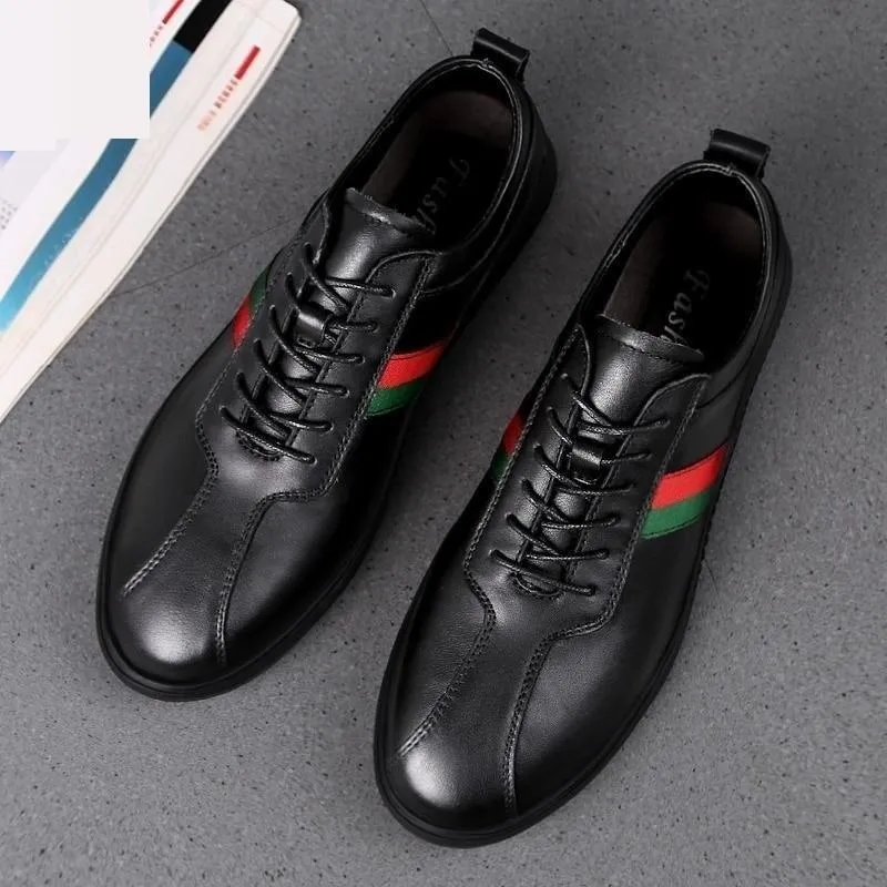 Men's Comfortable Casual Genuine Cow Leather Flats Soft Lace-Up Shoes