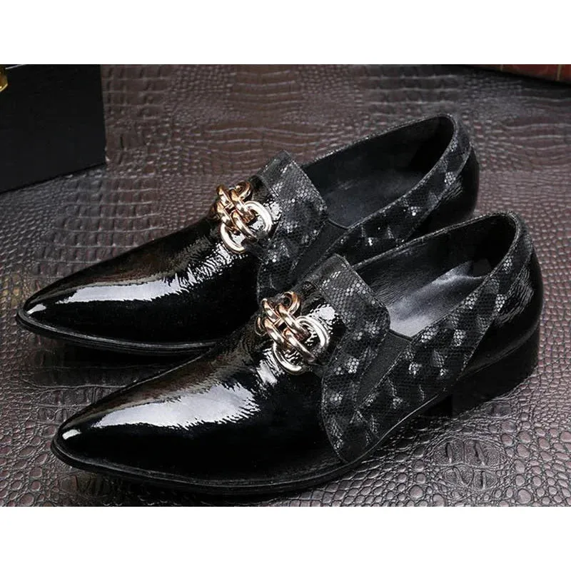 Men's Western Genuine Leather Pointed Metal Toe Business Dress Shoes