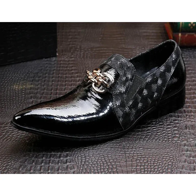 Men's Western Genuine Leather Pointed Metal Toe Business Dress Shoes