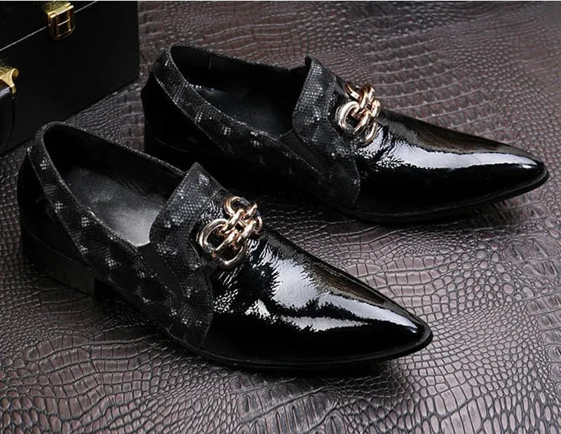 Men's Western Genuine Leather Pointed Metal Toe Business Dress Shoes