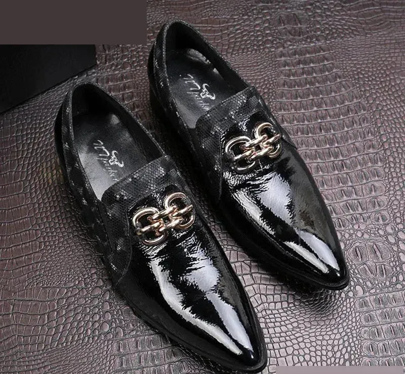 Men's Western Genuine Leather Pointed Metal Toe Business Dress Shoes