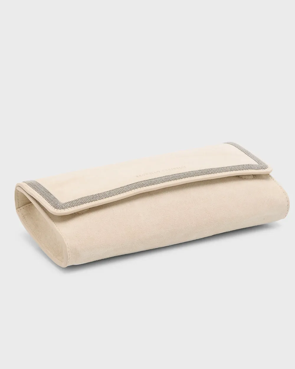 Monili Flap Suede Clutch in Ivory