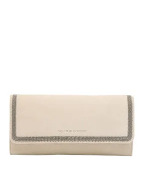 Monili Flap Suede Clutch in Ivory