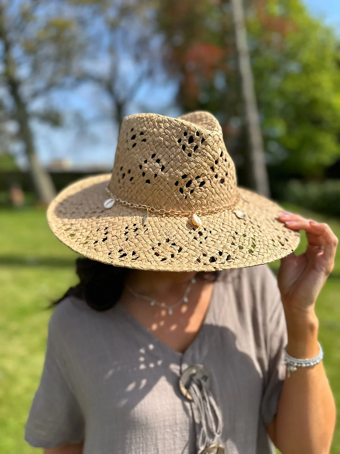 Natural Straw Weave Multi Charm Hat