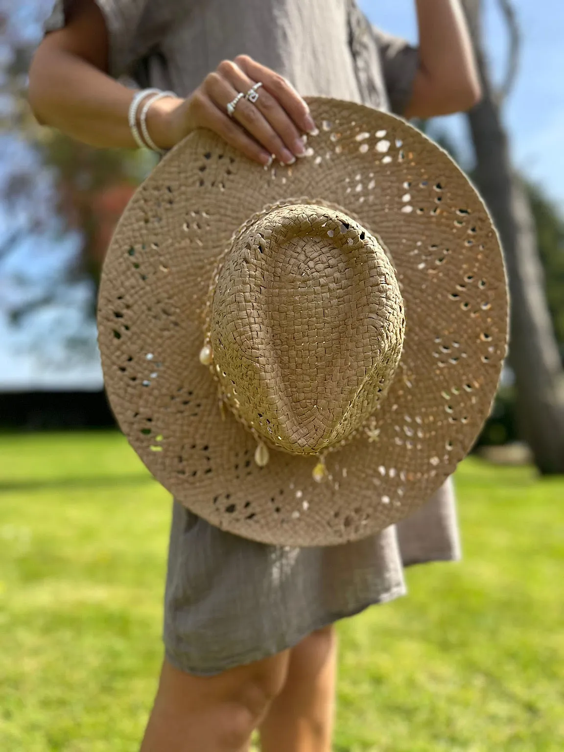 Natural Straw Weave Multi Charm Hat