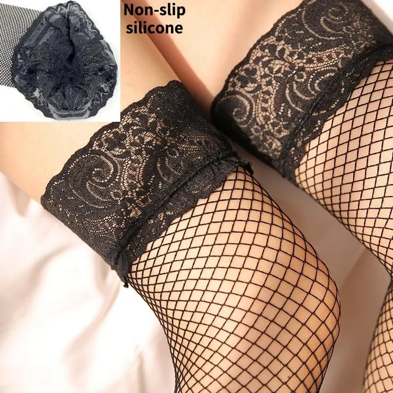 Non-Slip Silicone Lace Thigh High Fishnet Stockings