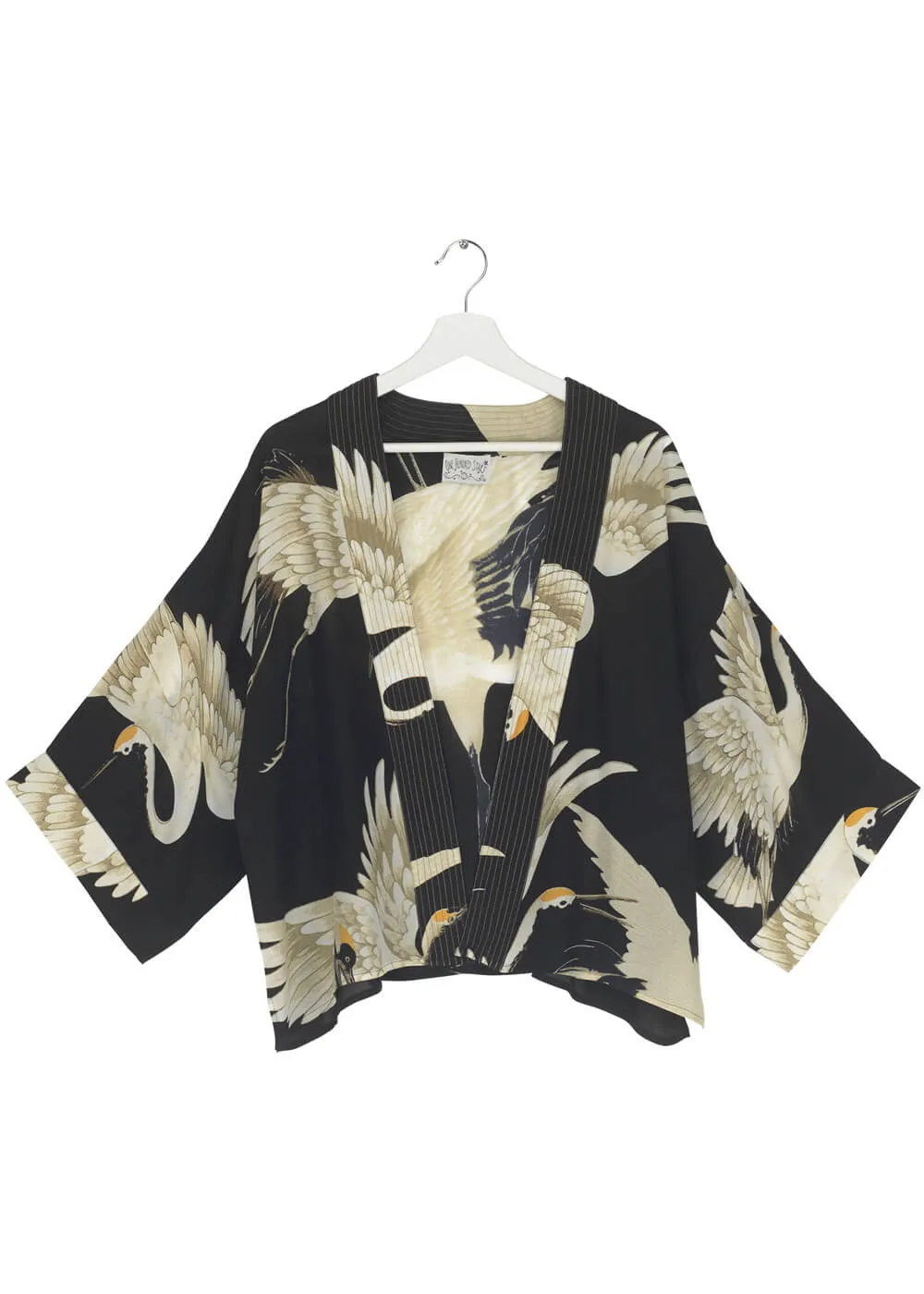 One Hundred Stars Stork Crepe Short Kimono Black