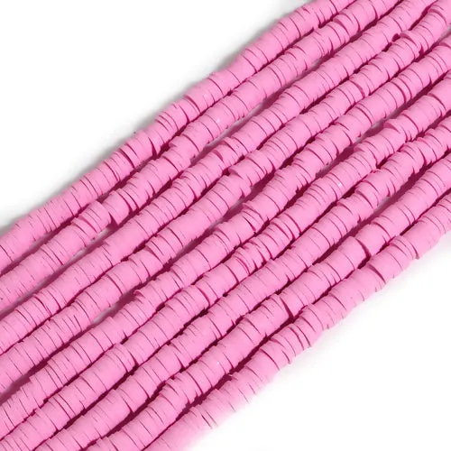 Polymer Clay Beads, Fimo, Katsuki, Heishi, Flat, Round, Dark Pink, 6mm