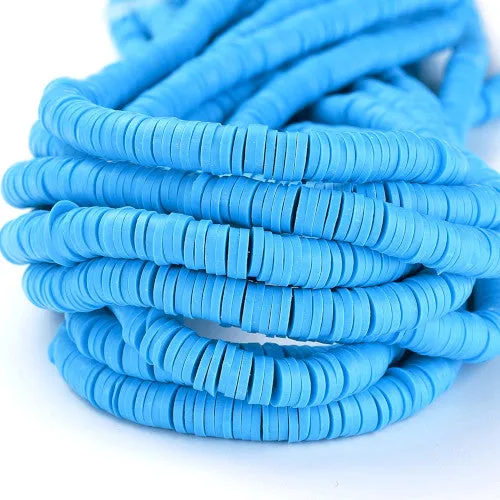 Polymer Clay Beads, Fimo, Katsuki, Heishi, Flat, Round, Sky Blue, 6mm