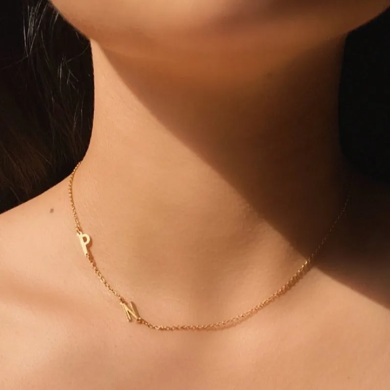 *PRE-ORDER Double Sideways One Sided Initial Gold Filled Necklace