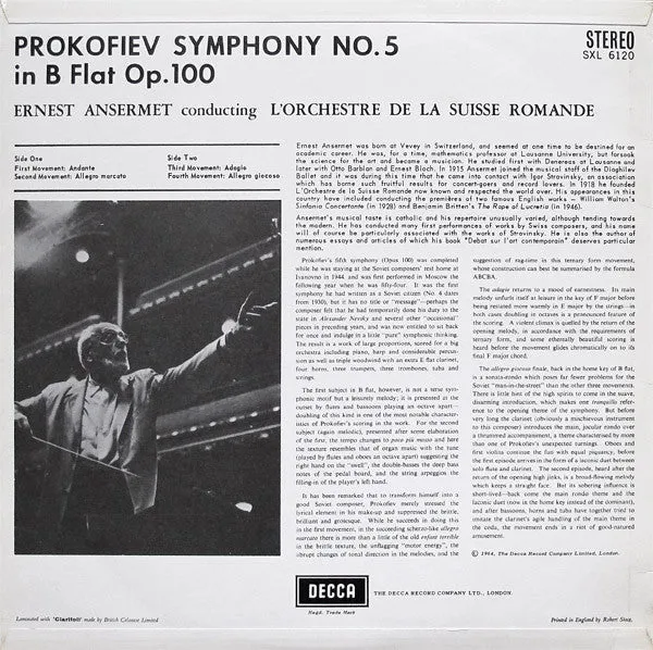 Prokofiev, Ansermet, L'Orchestre De La Suisse Romande ~ Symphony No 5 In B Flat