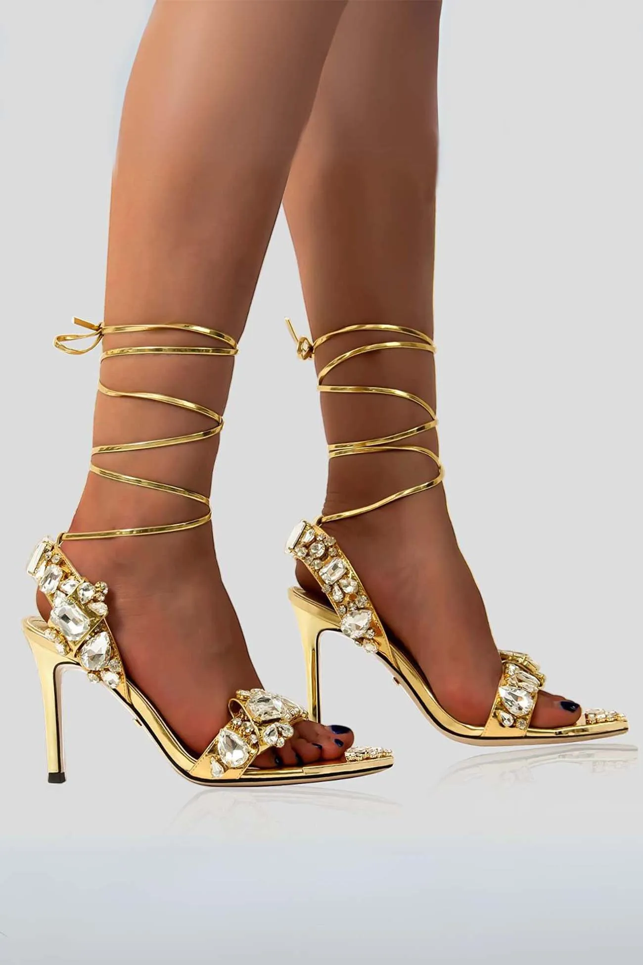 Rhinestone Lace Up Stiletto High Heels