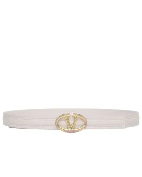 Rhinestone V-Logo Leather Belt in Light Rose