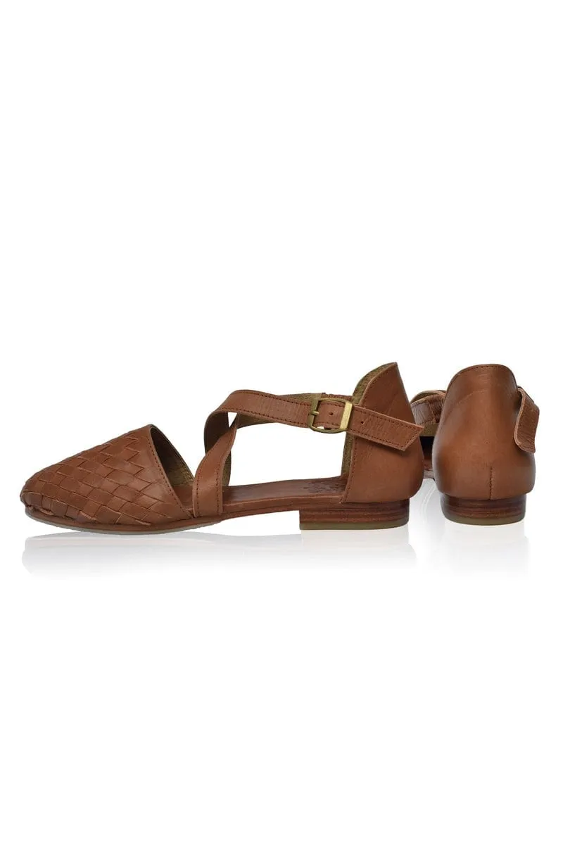 Riviera Leather Flats in Vintage Camel