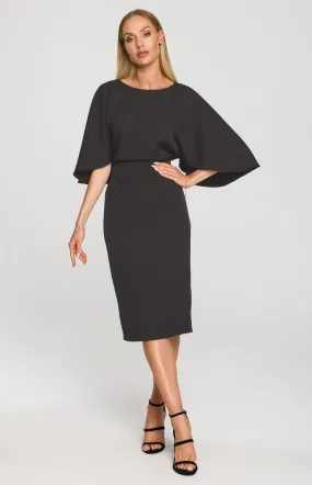 Robe fourreau manches kimono noire