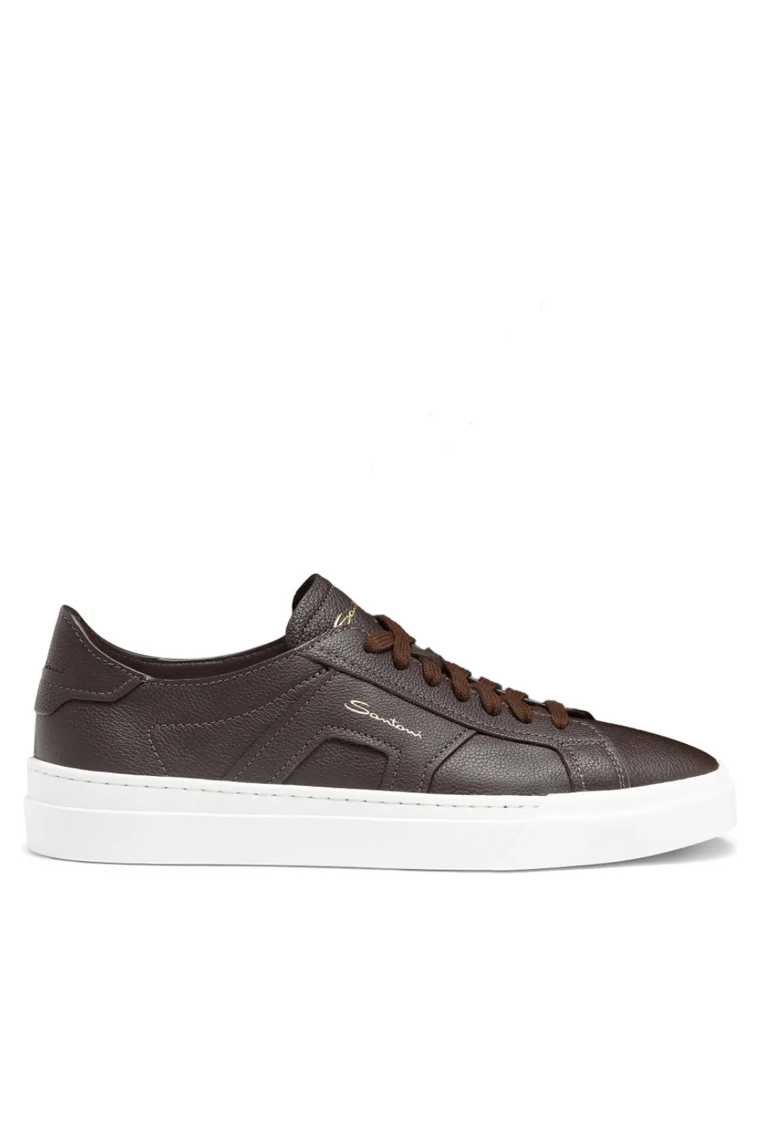 Santoni Double Buckle Sneaker for men in dark brown tumbled leather