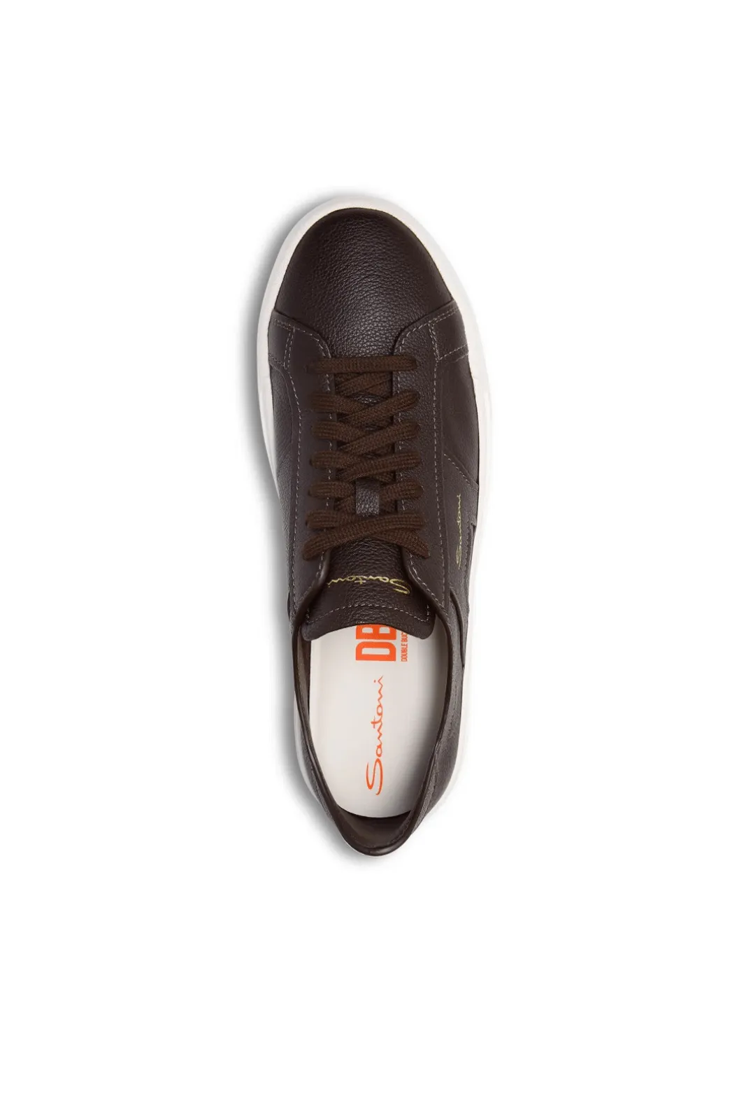 Santoni Double Buckle Sneaker for men in dark brown tumbled leather