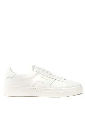 Santoni Men White Leather Double Buckle Sneaker