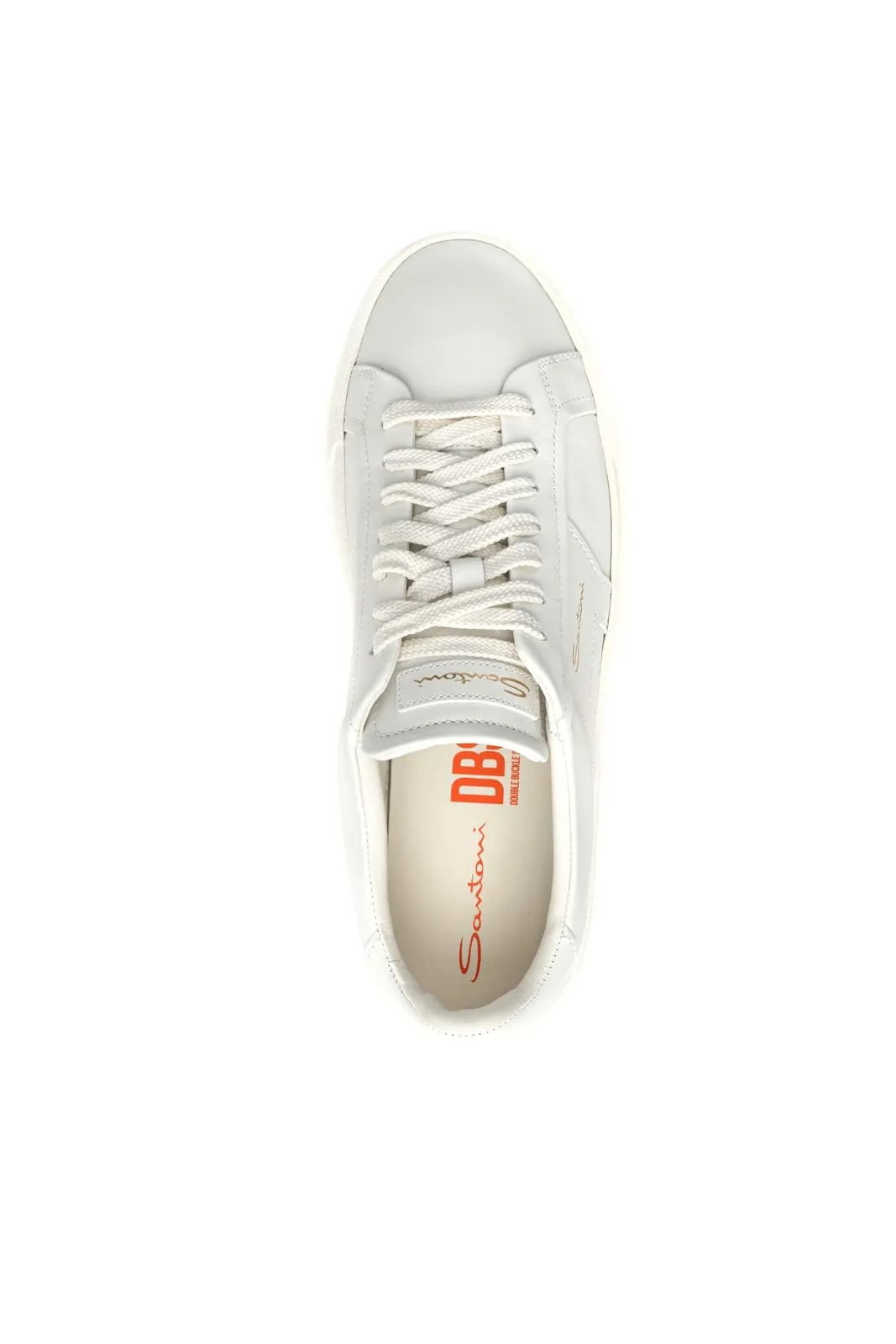 Santoni Men White Leather Double Buckle Sneaker