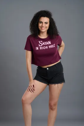 Satan In High Heels Printed Maroon Crop Top for Women