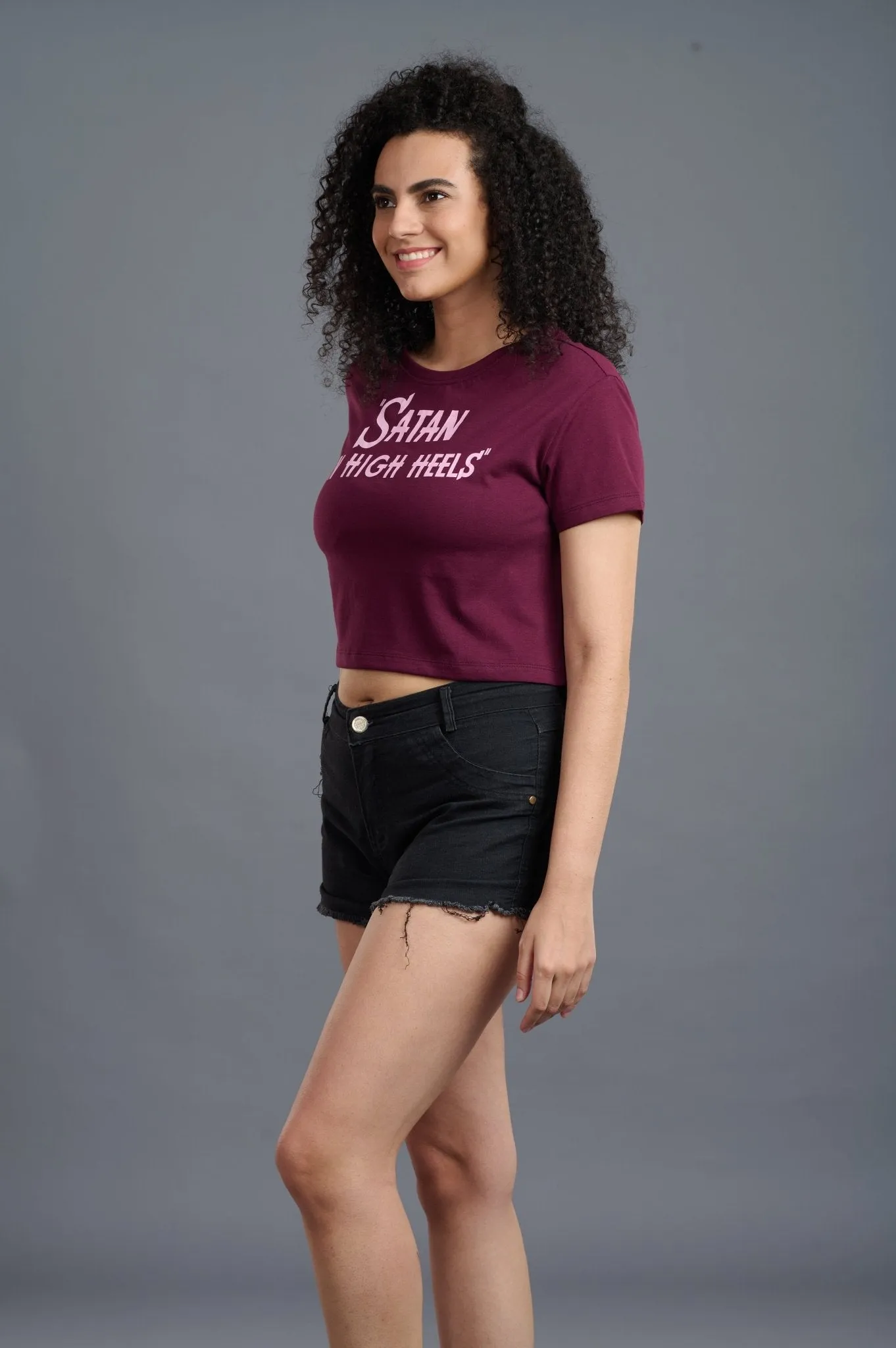 Satan In High Heels Printed Maroon Crop Top for Women