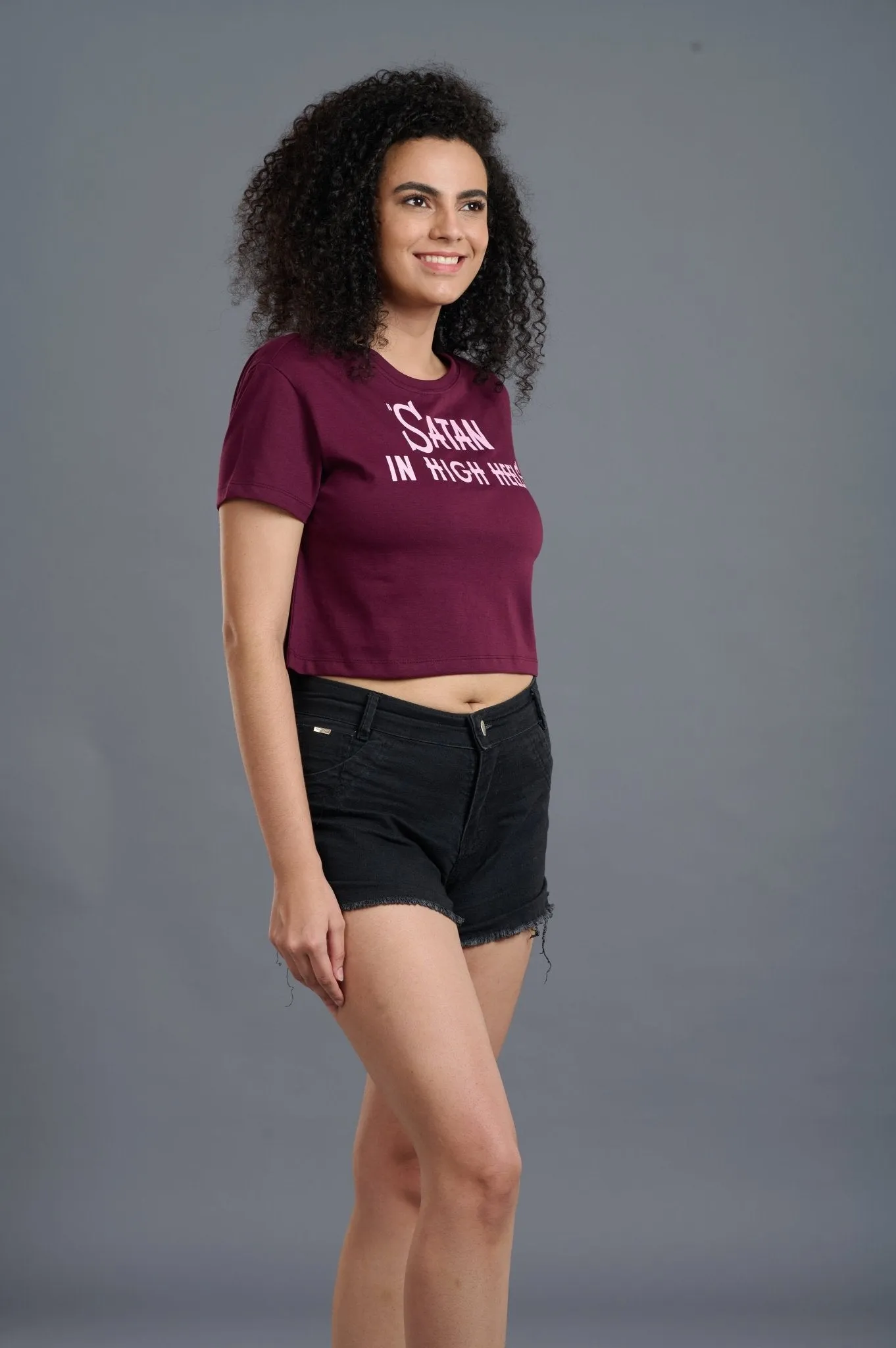 Satan In High Heels Printed Maroon Crop Top for Women