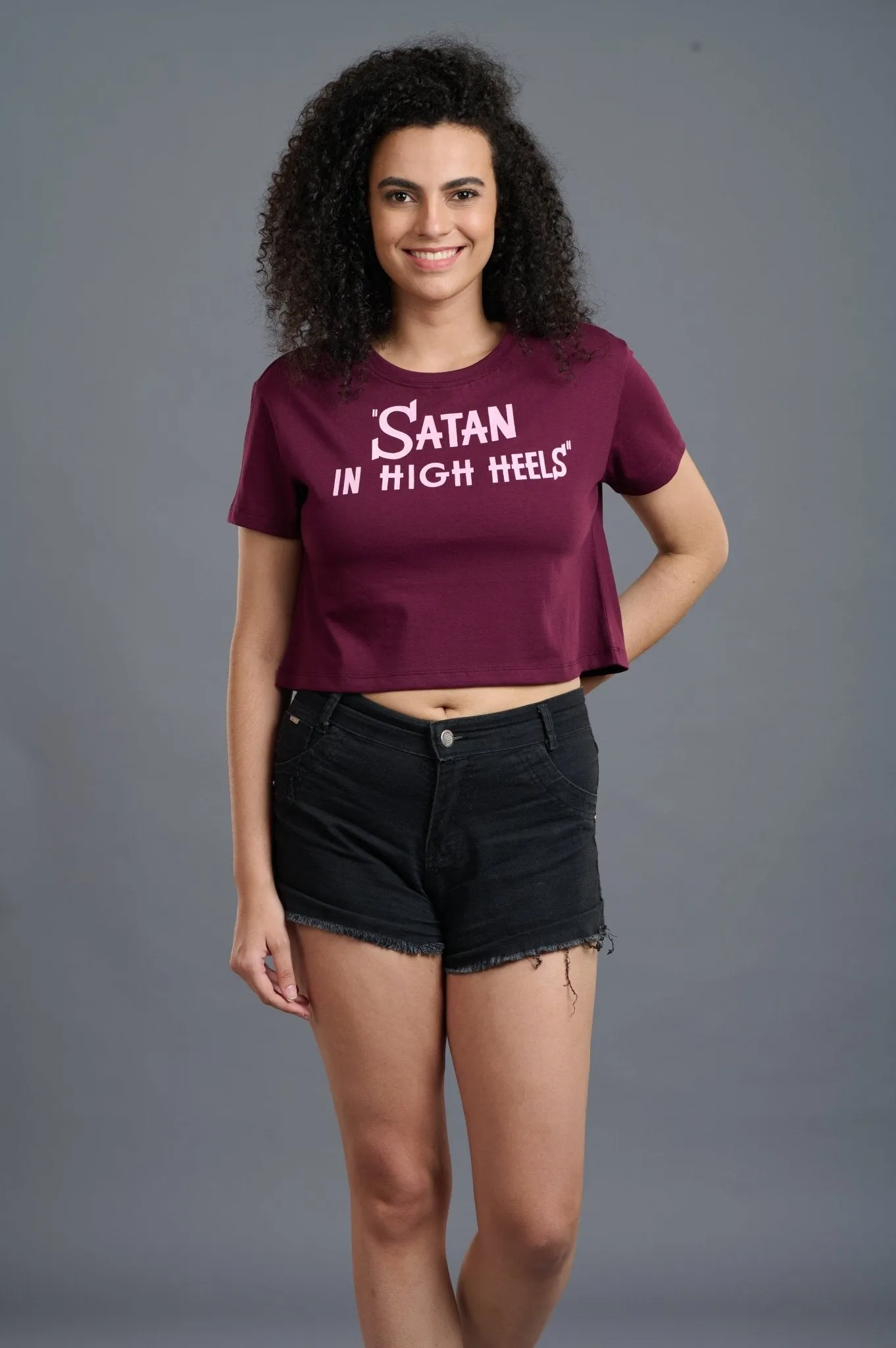 Satan In High Heels Printed Maroon Crop Top for Women