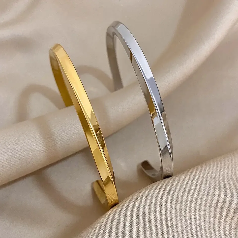 Stainless Steel Simple Cuff Bangles Bracelets for Women Men