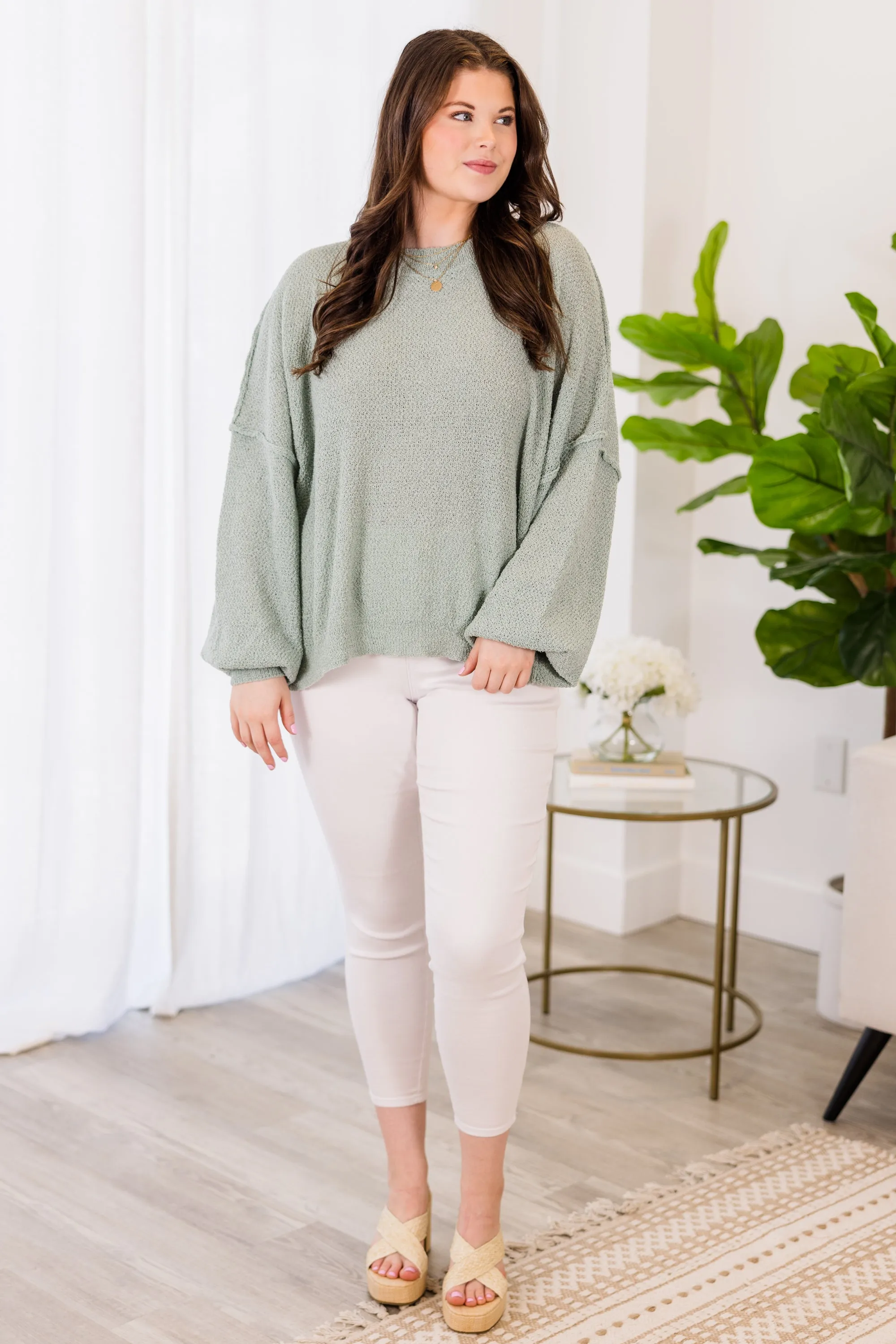 Surfing The Tides Pullover, Mint Sage