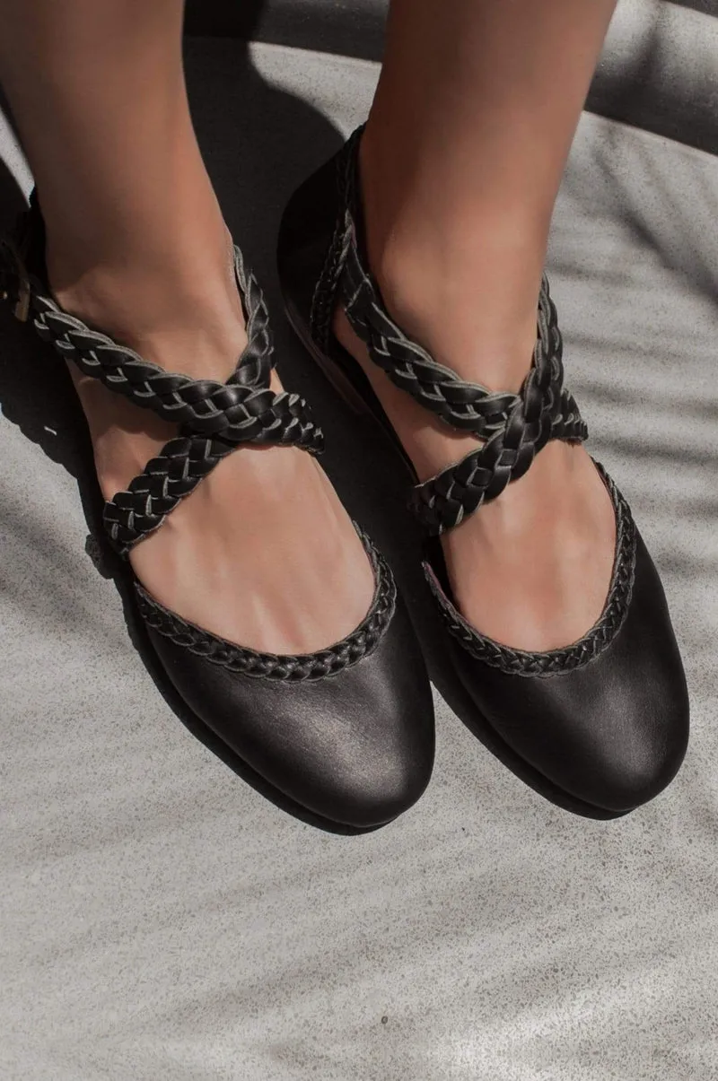 Tallulah Braided Leather Flats in Black