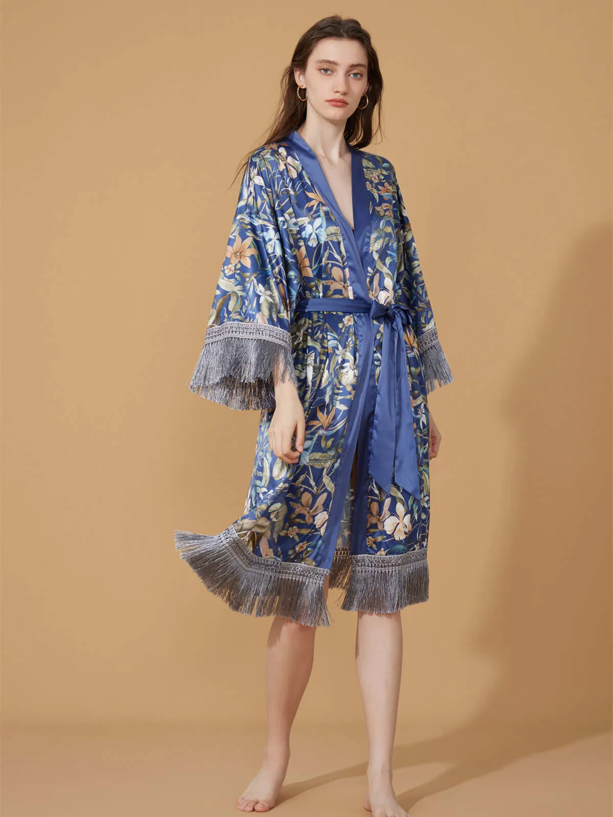 Tassels Floral Kimono Robe