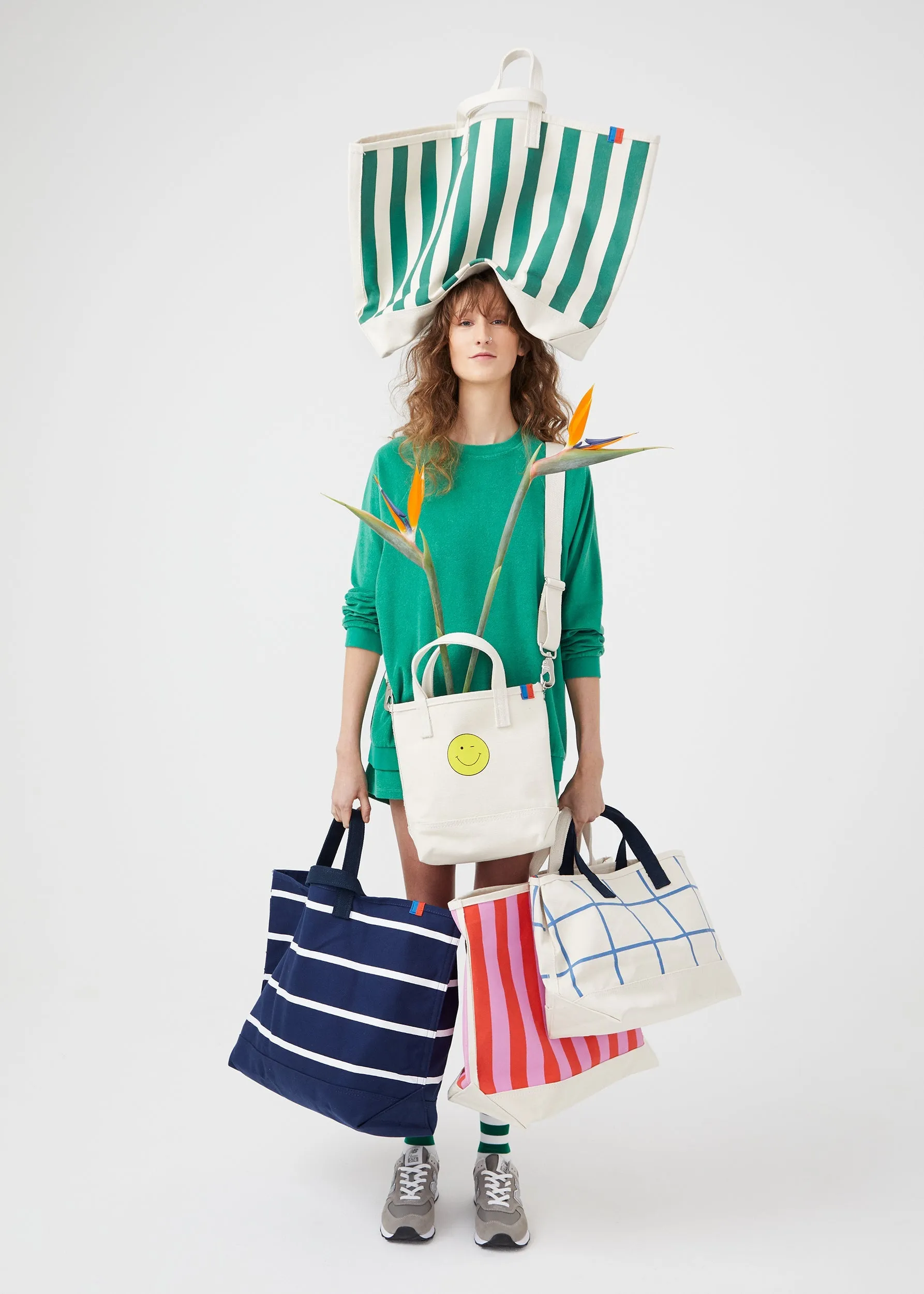 The All Over Striped Tote - Canvas/Green